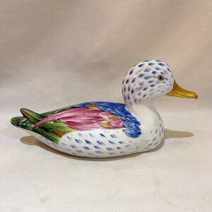 Vista Alegre Portugal Hand Painted Ceramic Duck Figurine Gold Beak
